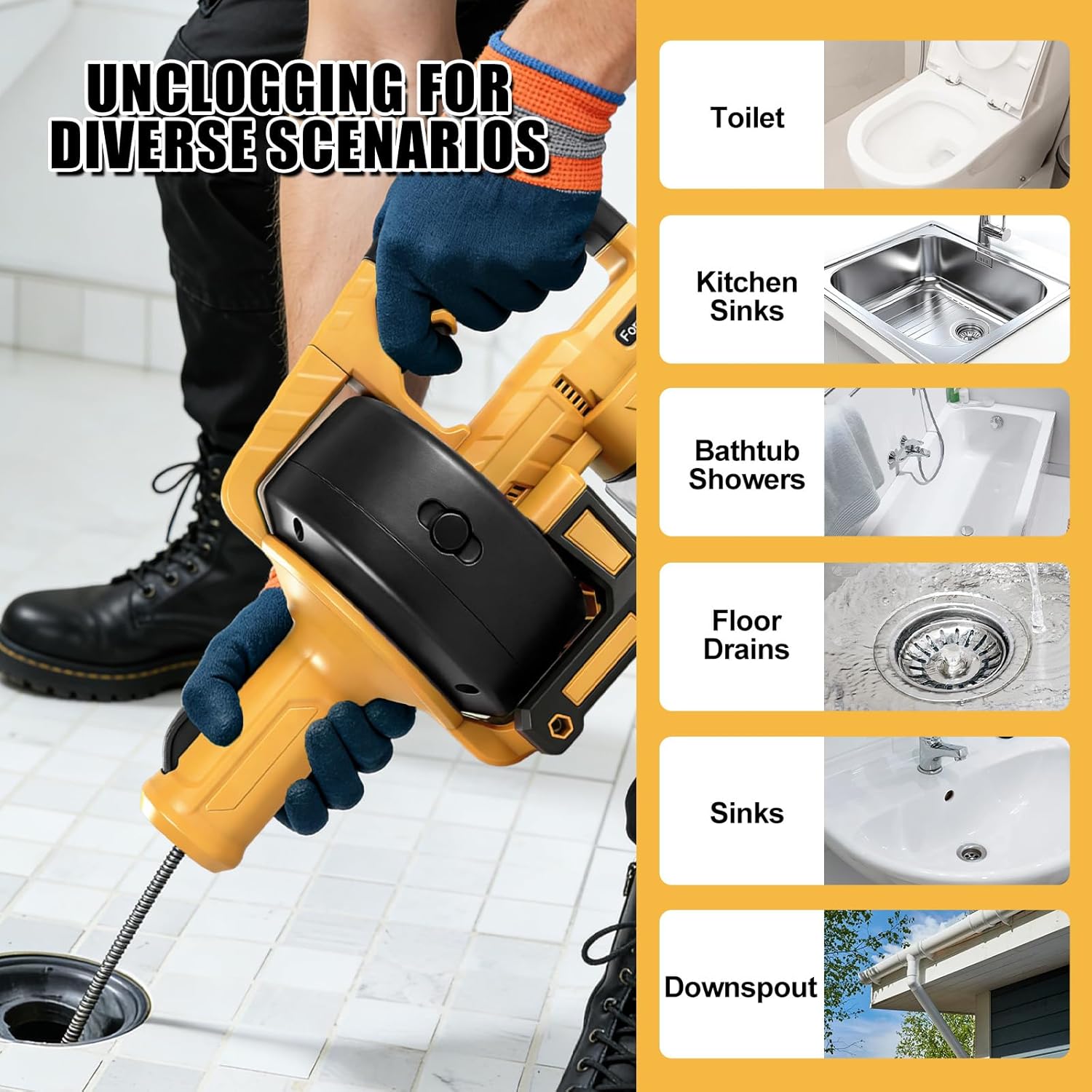 Cordless Drain Auger Compatible with Dewalt 20V Battery, Auto-Feed Plumbing Drain Snake with 23.62FT Replaceable Cable, Drain Clog Cleaner Tool for Sink, Toilet, Bathtub