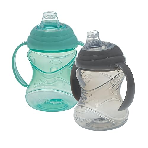 Nuby Clik-It - Vaso de entrenamiento con boquilla suave sin derrames, con asas, paquete de 2, 10 onzas, más de 4 meses, neutro