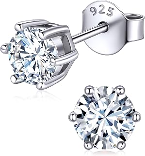 ChicSilver 925 Sterling Silver Birthstone Stud Earrings - Heart Round Princess Cut Hypoallergenic Sparkle for Women Gift Box