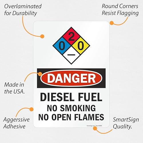 Miniatura 8 de SmartSign señal de seguridad, Legend "peligro combustible Diesel No fumar sin llamas abiertas", negro y rojo sobre blanco, 1