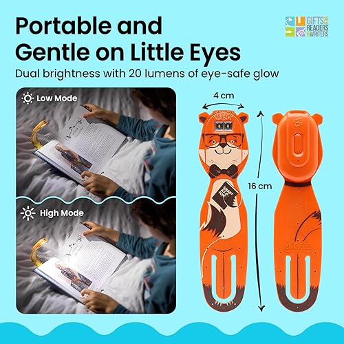 Miniatura 7 de Regalos para lectores y escritores Luz de lectura con clip Marcador Fox 2 en 1 Luz para niños para leer en la cama, luces lindas recargables
