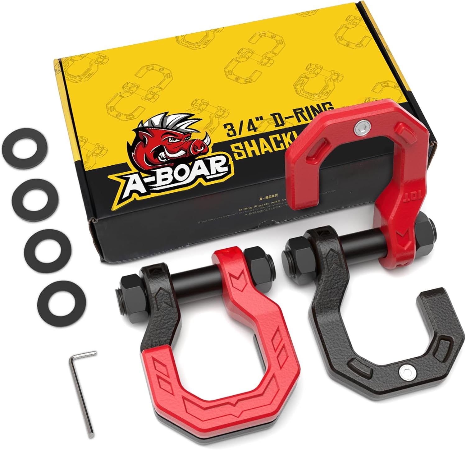 3/4" D-Ring Shackles, Heavy Duty Forged Steel Shackles with 7/8" Pin, Easy Open D-Ring Shackles Towing Winch Hooks for Recovery, Trucks, SUV, ATV, UTV, Off-Road Vehicles, Black Red