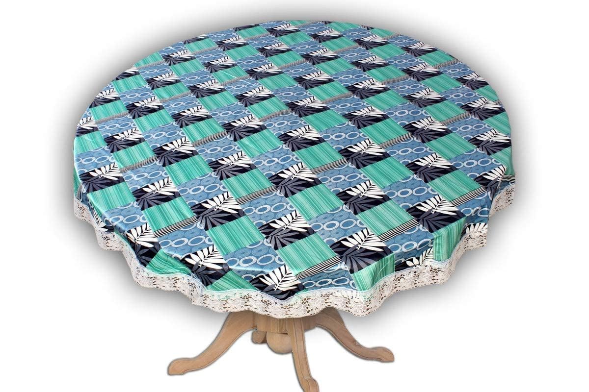 Center & Dining Table Cover Turquoise Color Flower Printed Table Cloth with White Lace - Waterpoof & Dustproof Round Shape Table Cloth (40" Round)-Table Cloth Turquoise 40-image-36