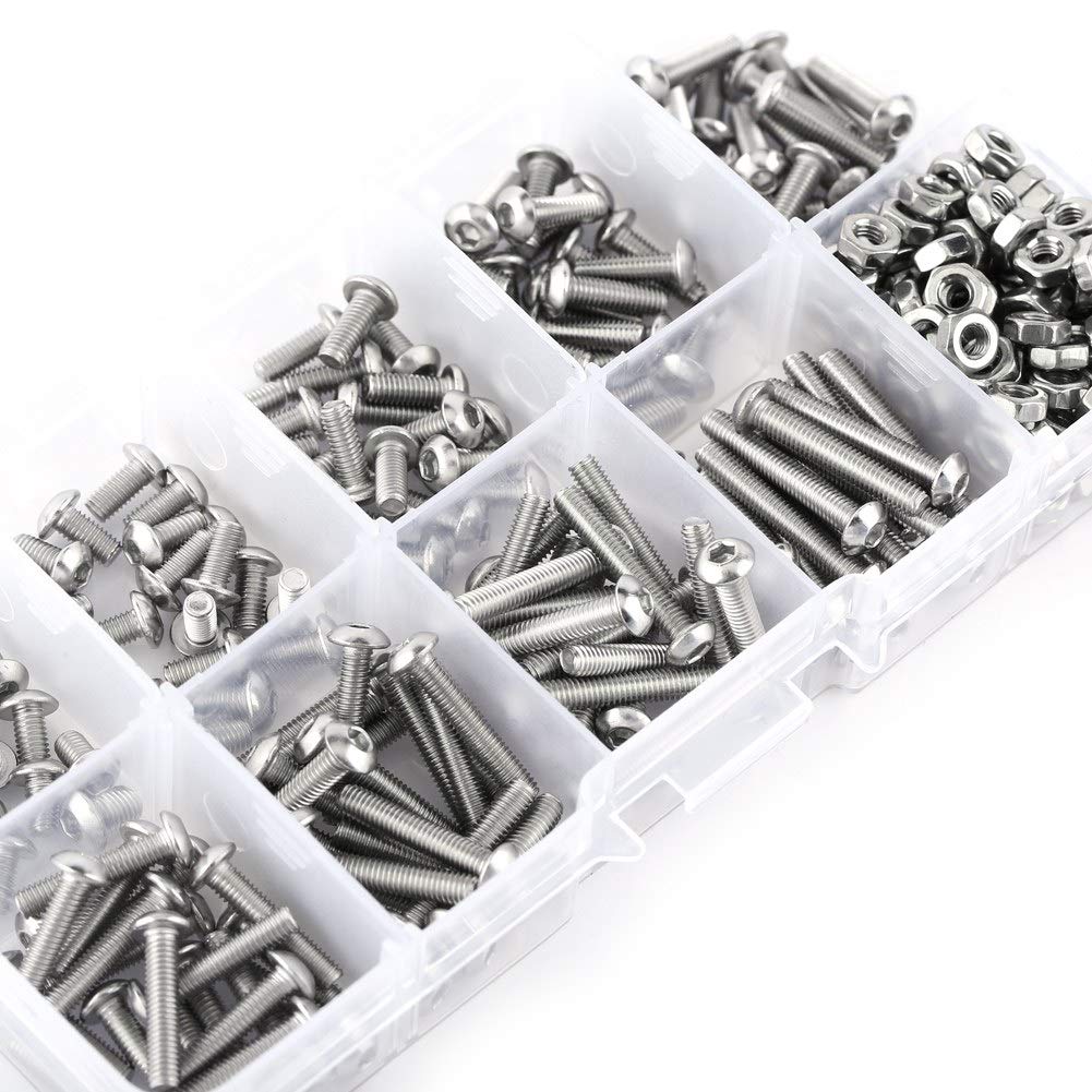 340pcs M3 Stainless Steel Screws and Nuts, Button Head Hex Socket Screw Bolt Nut Assortment Kit, Silver
