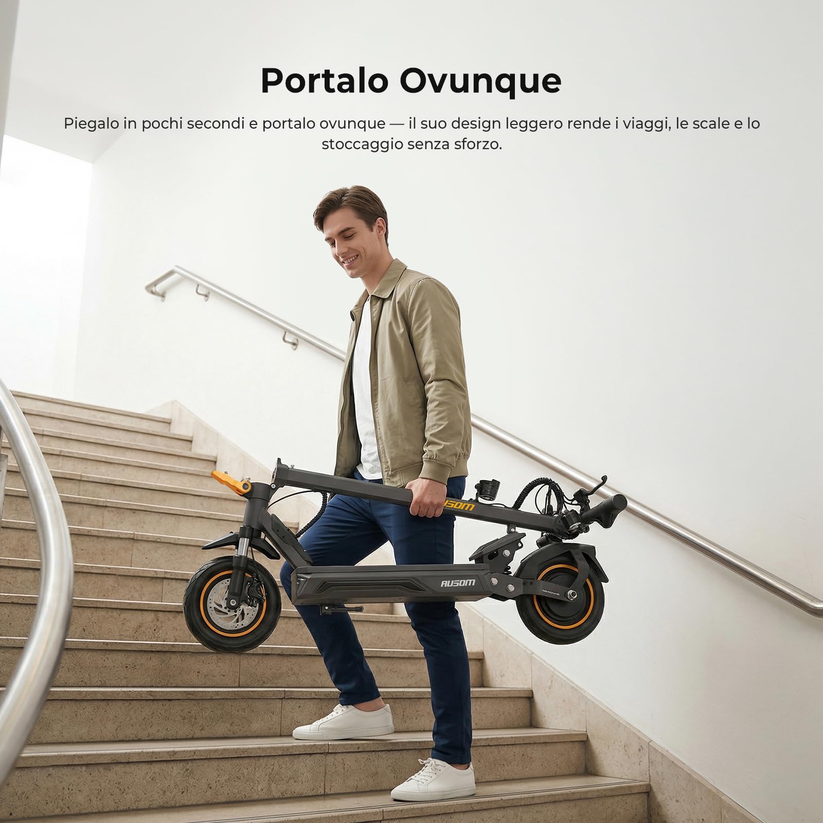 Monopattino Elettrico, Ausom K20/K20 Pro, 90KM /70KM Autonomia, Sospensione ShocFree, Pneumatici 10" Antiforatura, Freni a Disco+E-ABS