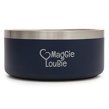 MagGie LouBie Large Stainless Steel Non-Slip Bowl for Food or Water Complete with Silicone Flyer(Navy Blue)