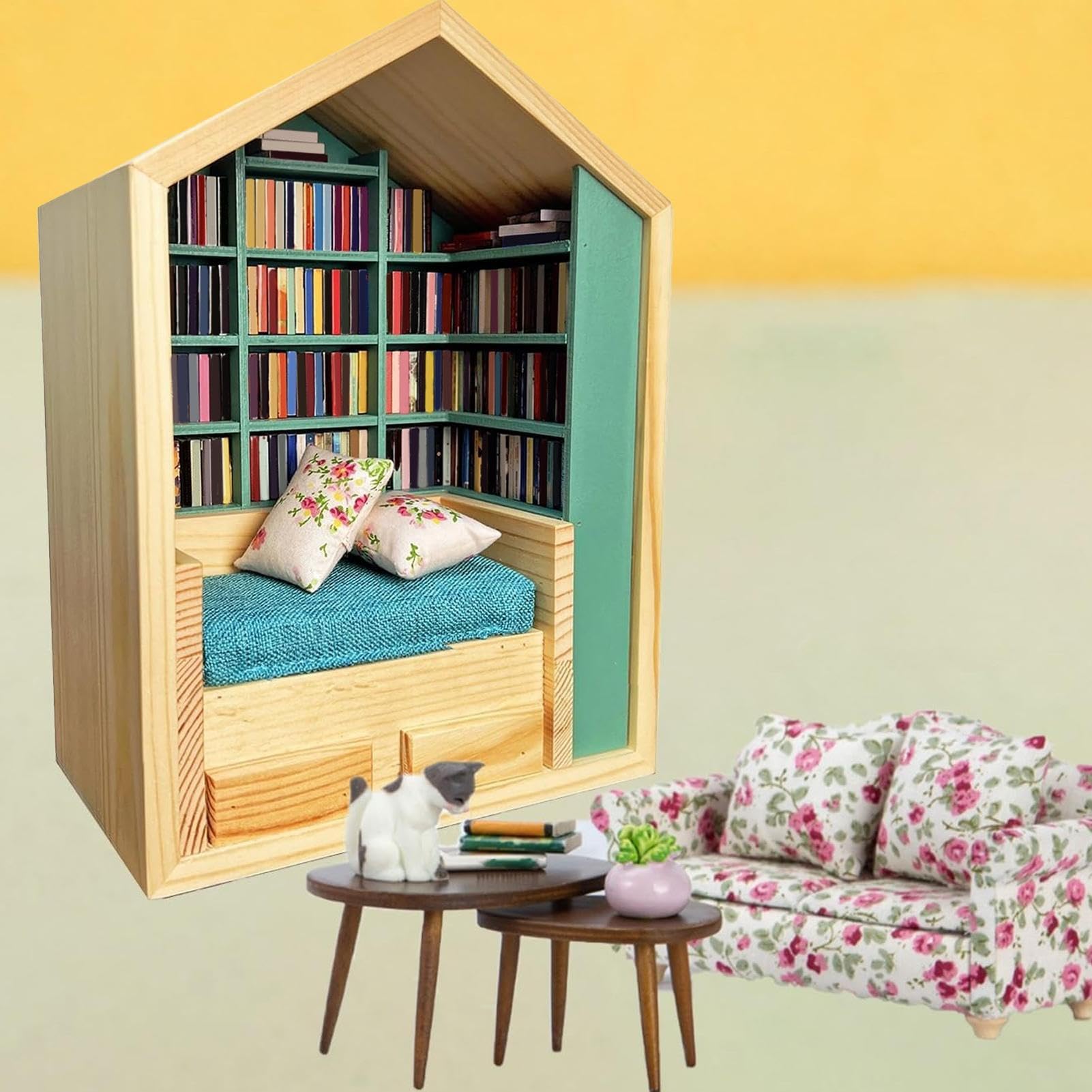 Stresowa Biblioteczka 200 Książek 2 Poduszki Miniaturowy Dom Dekoracja