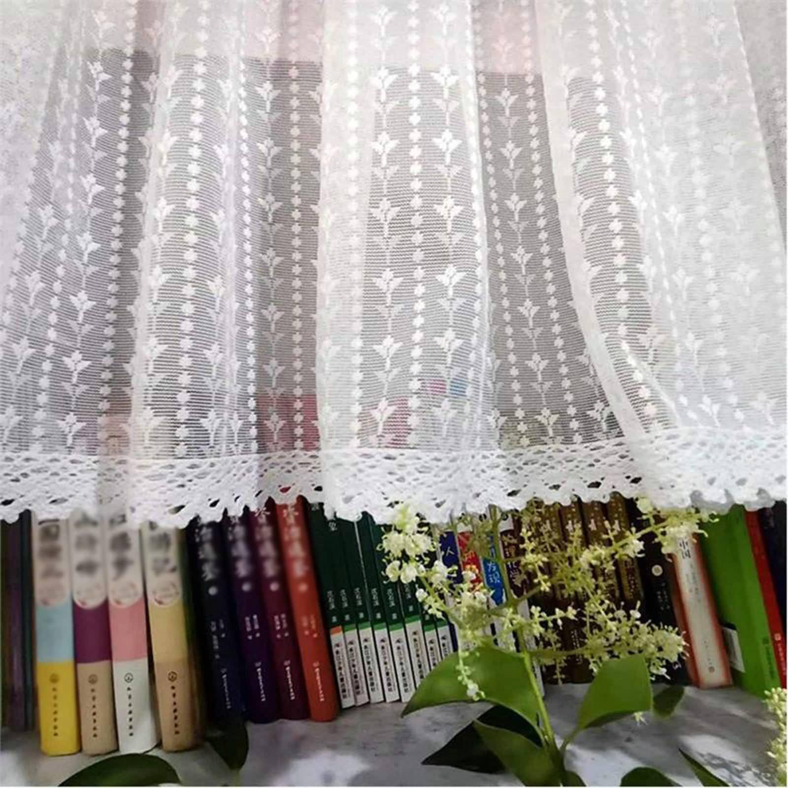 Küchenvorhänge Modern, 1 Stück 170x60cm Küchengardinen Bistrogardine Kurzer Scheibengardinen, Wohnwagen Elegante, stufenförmige Gardine aus bestickter Spitze aus Polyester, Stangentasche, Weiß