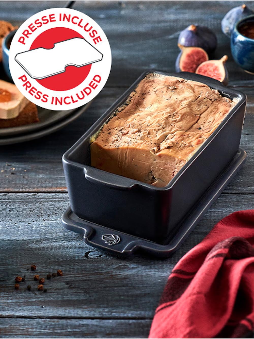 PEUGEOT - Terrine en Céramique avec Presse Appolia - 20 cm x 11 cm x 7,5 cm - Contenance : 0,65 L - Terrine Pour Foie Gras - Garanti 10 Ans - Fabrication Française - Coloris Ardoise