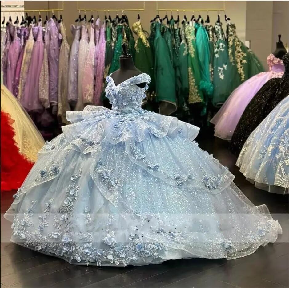 Puffy Ball Gown Floral 3D Flowers Lace Appliques Quinceanera Sweet 15 Dresses Sparkly 20252
