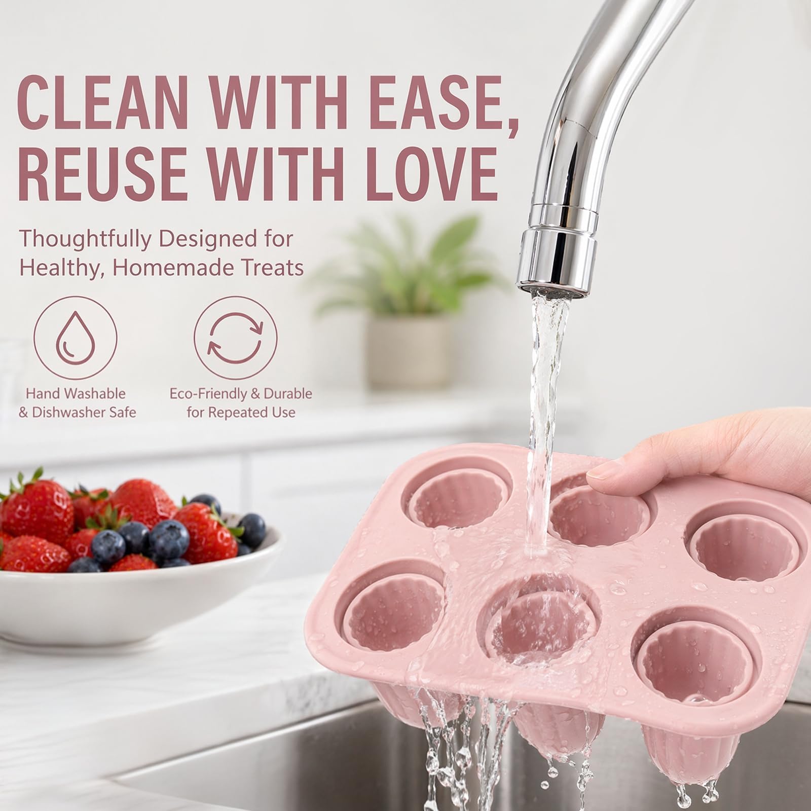 Molde Helado Bebe, 6x 17ml Moldes Helados Silicona Libre De BPA, Moldes Helados Con Palos Dentición, Ideal Para Bebe Manos Pequeñas (Rosa)