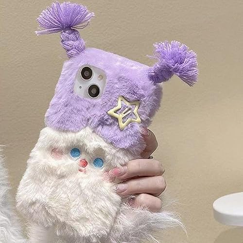Miniatura 4 de Bonita funda de teléfono de felpa de dibujos animados compatible con iPhone 13 Pro, divertida funda de teléfono 3D verde peluda para invierno cálido