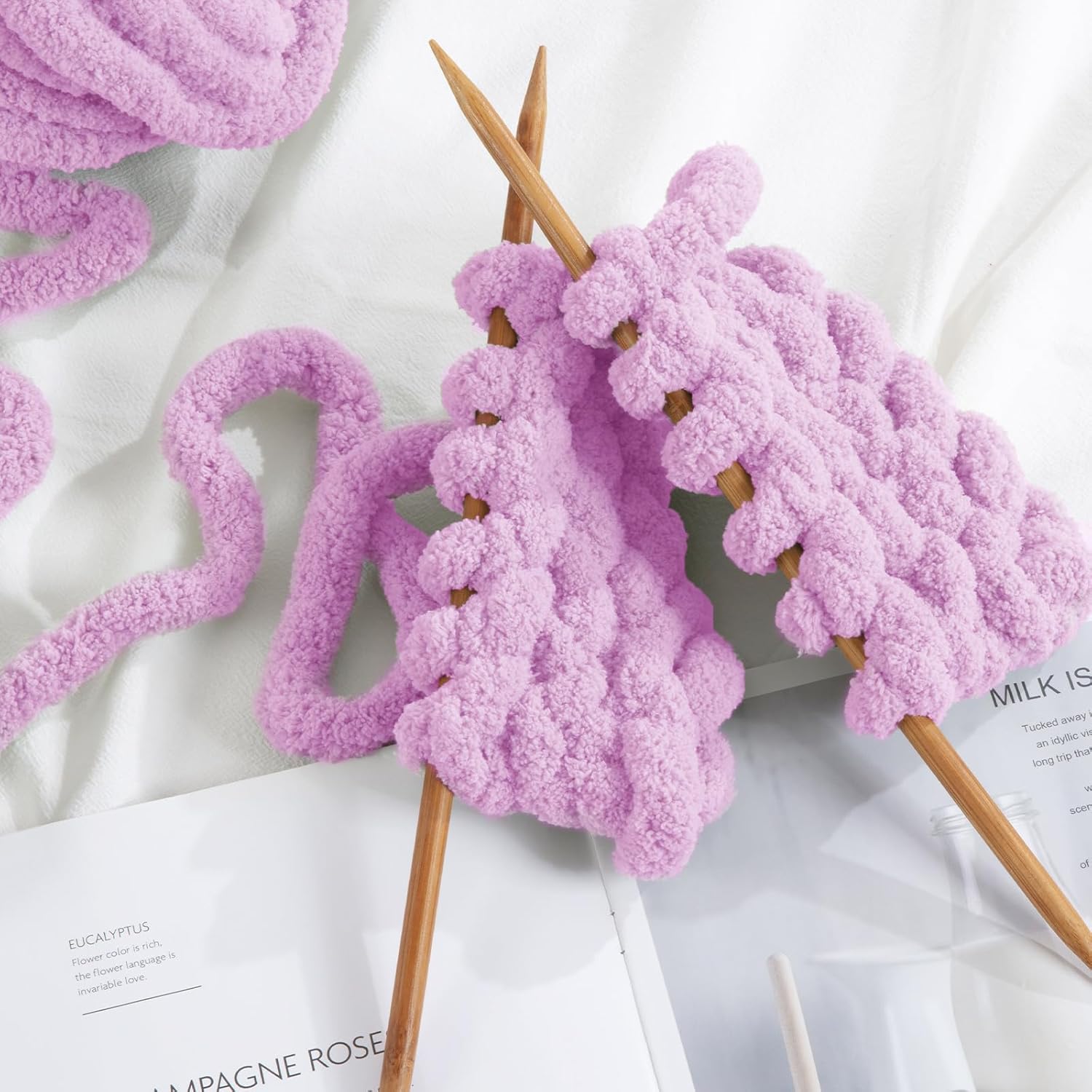 HOMBYS Light Purple Chunky Chenille Yarn for Crocheting, Bulky Thick Fluffy Yarn for Knitting,Super Bulky Chunky Yarn for Hand Knitting Blanket, Soft Plush Yarn, 8 Jumbo Pack (27 yds,8 oz Each Skein)