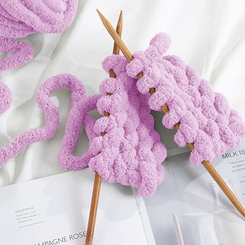 Vista 314 de HOMBYS Hilo de felpilla grueso y voluminoso para tejer a mano, hilo grueso y esponjoso para tejer a mano, hilo de felpa suave, paquete de 8