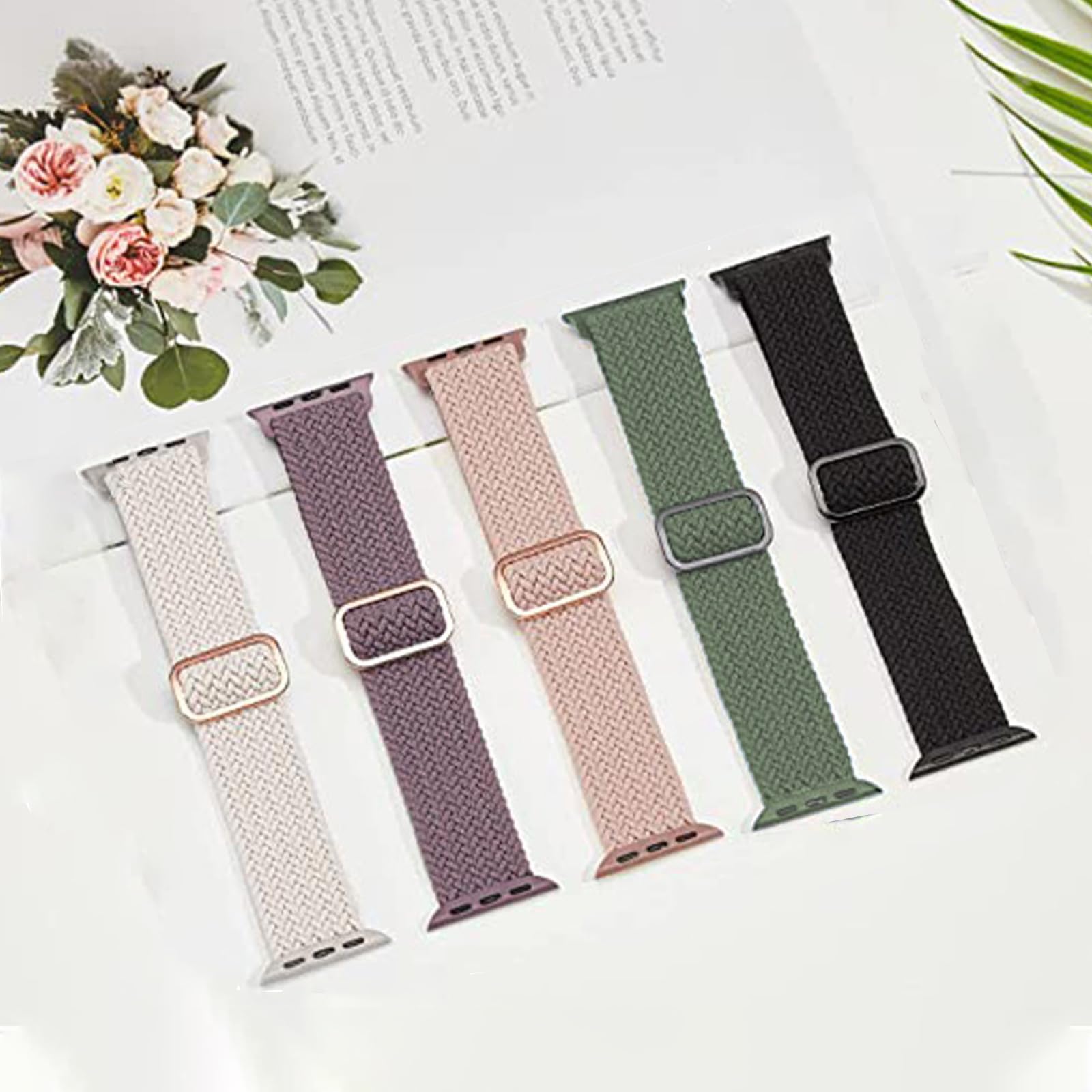 URCHUZE 5 Pack Braided Solo Loop Compatible with Apple Watch Straps 40mm 38mm 41mm for Women Men Adjustable Nylon Stretchy Elastic Sport Replacement Band for iWatch SE Series 9 8 7 6 5 4 3 2 1 Ultra - Image 3