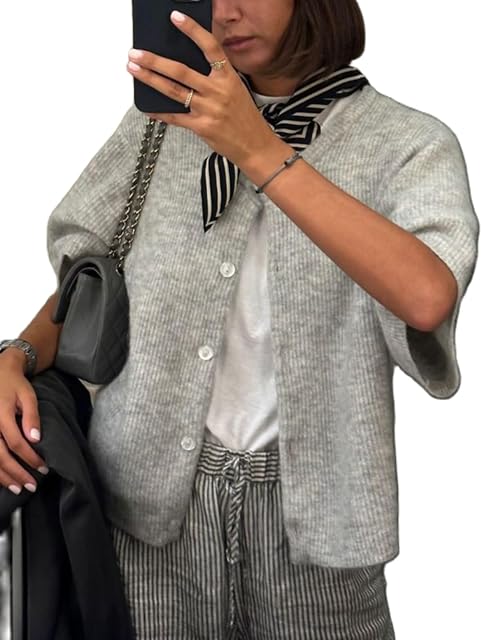 Cardigans pour femmes Manche courte Cardigan Tige Bouton vers le bas Longueur de la récolte Y2k Haut de chemise tricoté