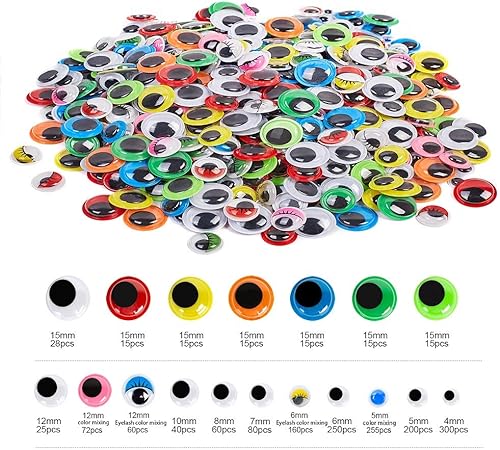Miniatura 4 de ZZYI 1100 piezas Googly Eyes autoadhesivas, para manualidades, ojos meneantes, varios tamaños, 0.236 in, 0.276 in, 0.315 in, 0.394 in, 0.472 in,