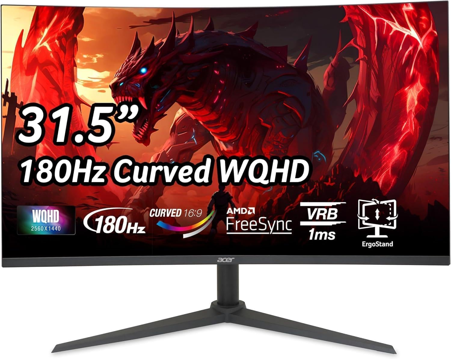 acer Nitro XZ320QU S3bmiiphx 31.5" Curved Gaming Monitor – WQHD VA 165Hz, 1ms VRB, AMD FreeSync Premium, HDR, HDMI/DisplayPort, ZeroFrame Design (Renewed)