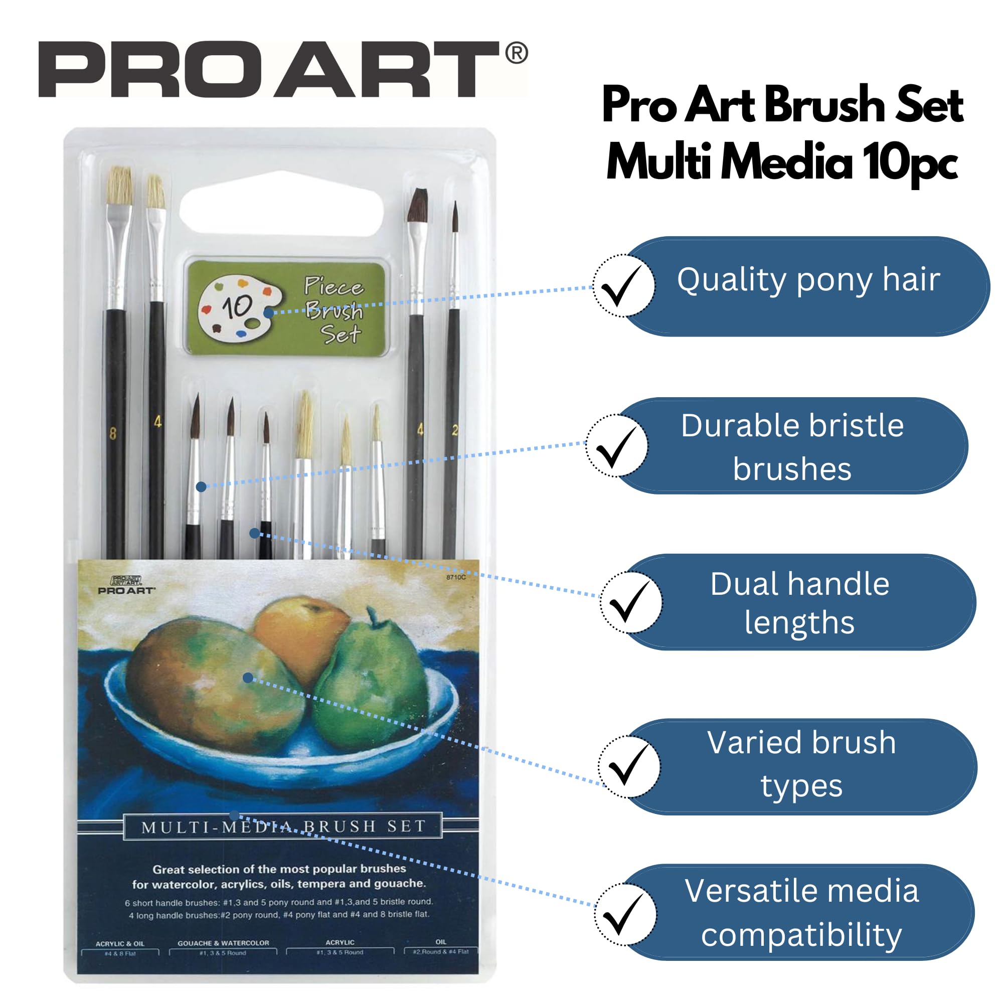 Pro-Art Multi Media Lot de pinceaux, Multi-Media Brushes 10 Piece Set