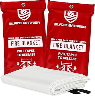 Blaze Barrier Fire Blankets 40x40 Inch - Emergency Fire Suppression Blanket for Home, Kitchen, and Outdoor Use - Fireproof Fiberglass Safety Blankets for Cooking Fires, BBQ, and More (2)