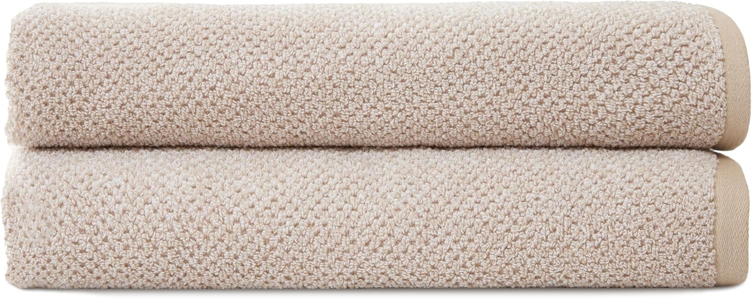 Cozy Earth Nantucket Bath Sheets 2-Pack: 60% Cotton 40% Bamboo Viscose, 600 GSM Plush Fast-Drying Rice Weave, 40x65 Sand