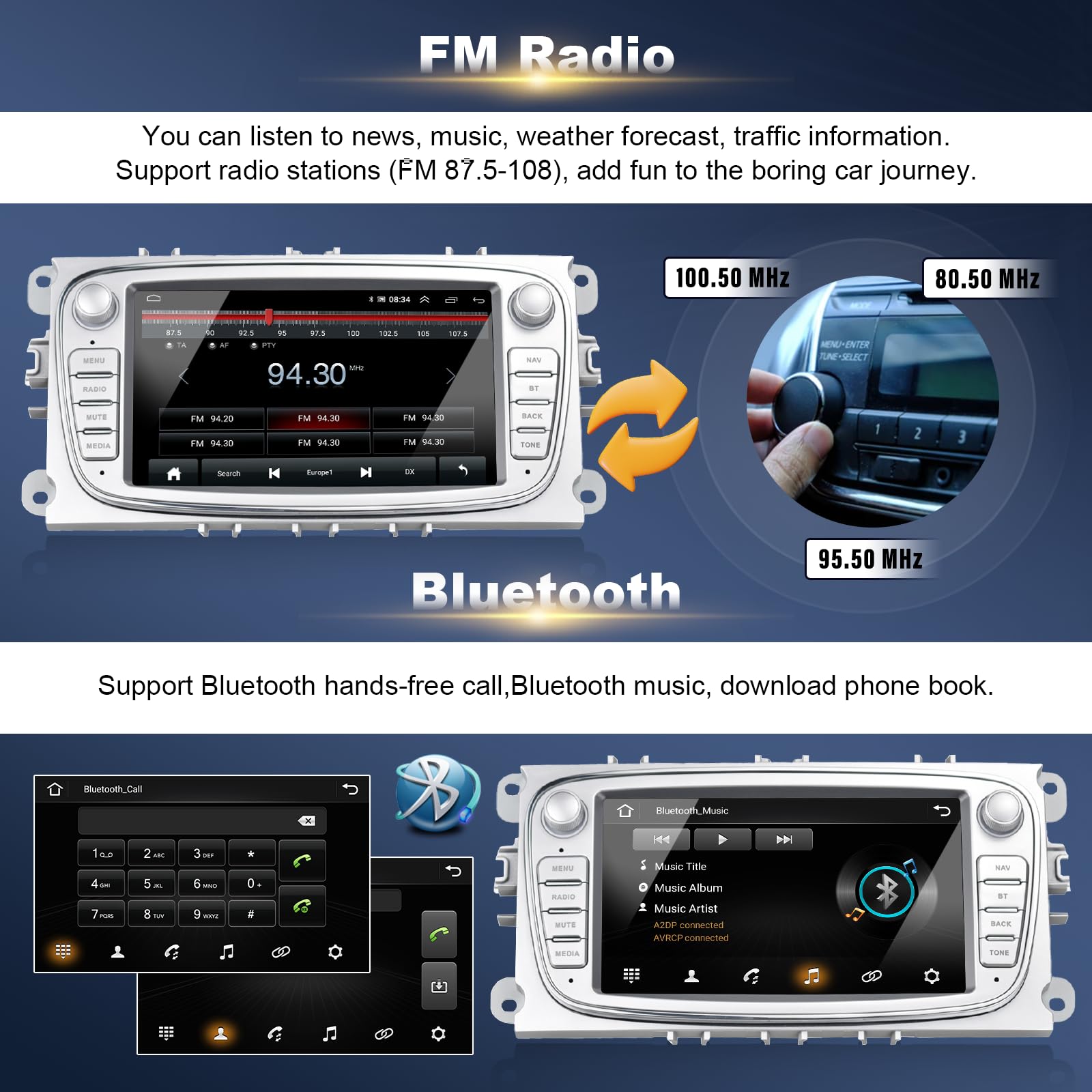 Radio Android Para Ford Focus/Mondeo (2008-2011) - Pantalla 7" Con CarPlay Y Cámara Trasera
