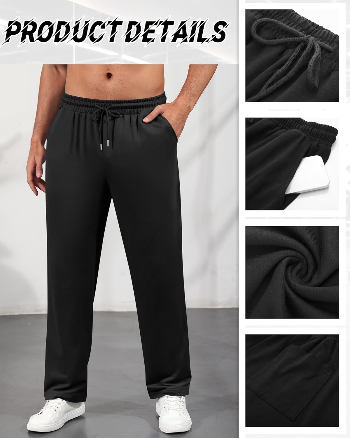 4 Pack Men's Big and Tall Sweatpants Thin Athletic Workout Joggers Baggy Lounge Drawstring Plus Pants with Pockets - Image 5