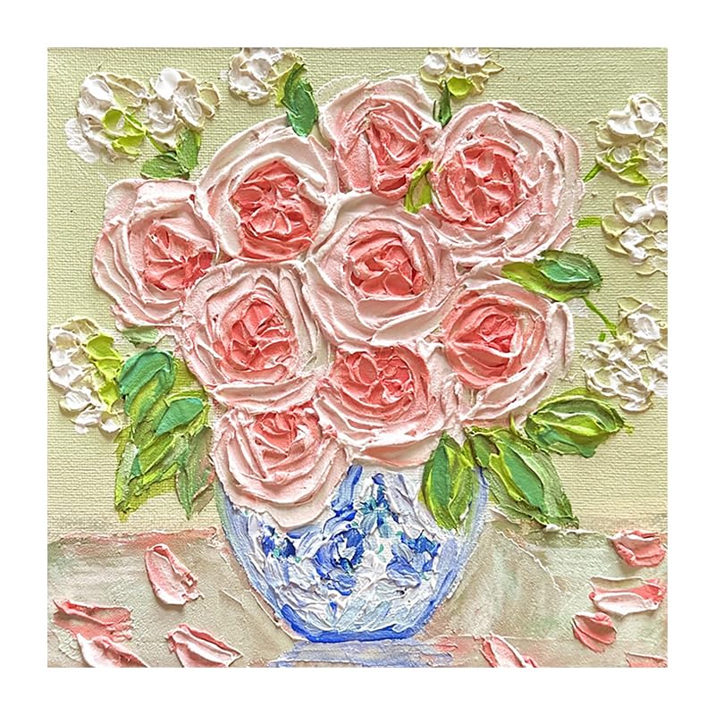 Tableau moderne acrylique relief roses roses pour raviver un mur blanc vide 90x90cm