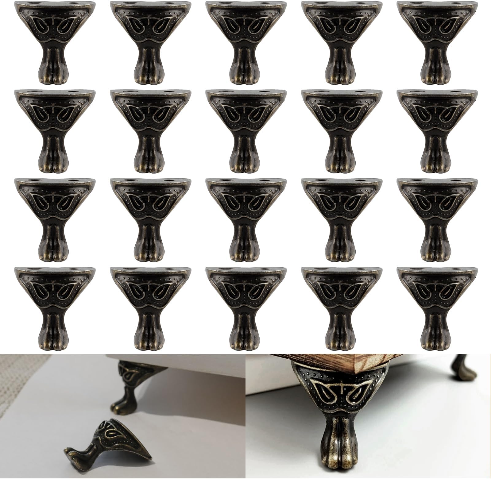 VinBee 20pcs Antique Brass Box Legs Silver Box Legs Feet Corner Protector Decorative Jewelry Box Feet Jewelry Gift Box Wood Case Vintage 1.1x1.06inch (Bronze)