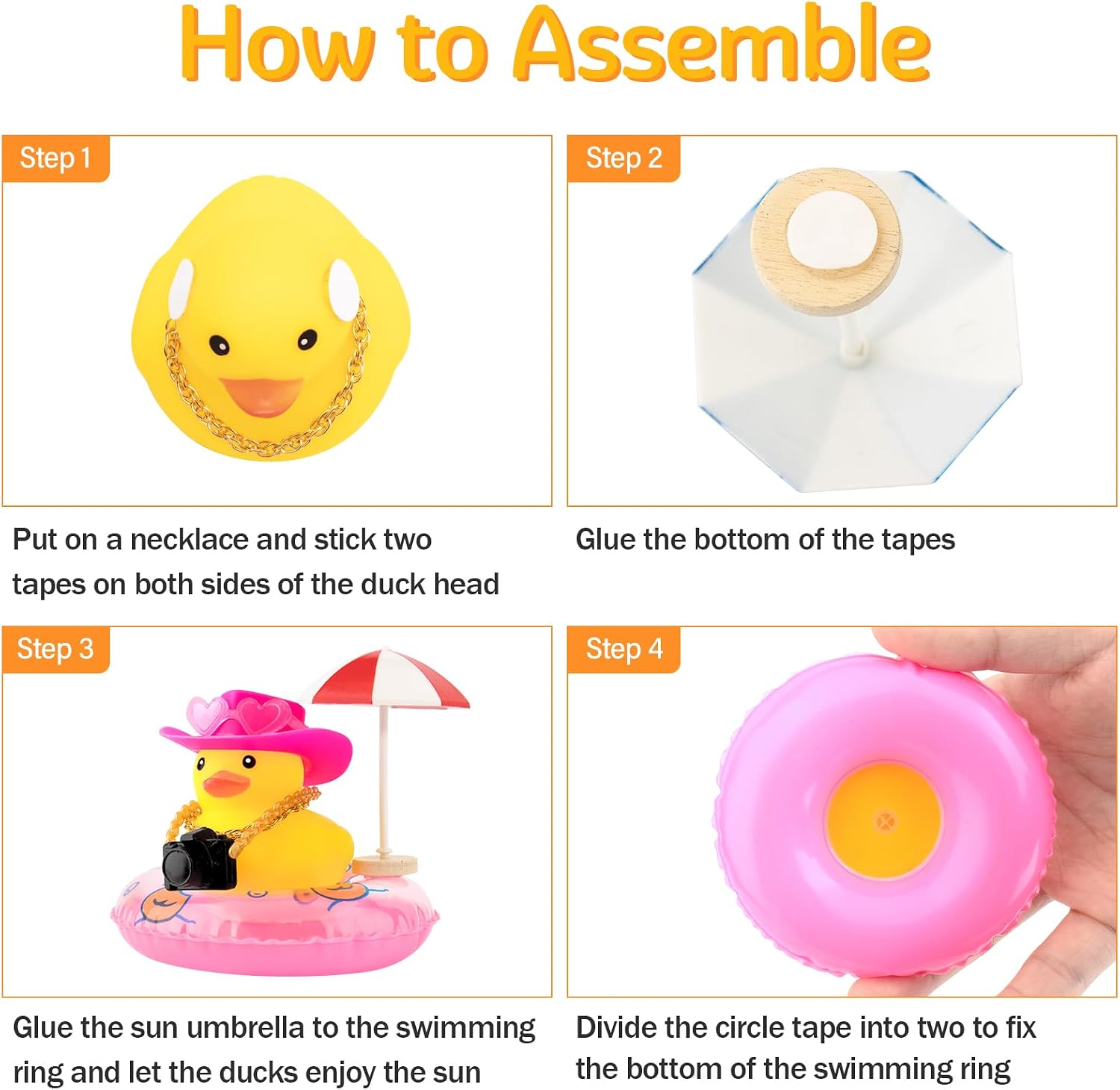 Wonuu Rubber Duck Car Ornaments - Duck Car Dashboard Decorations with Cowboy Hat, Necklace, Sun Umbrella, Camera, Pink Hat