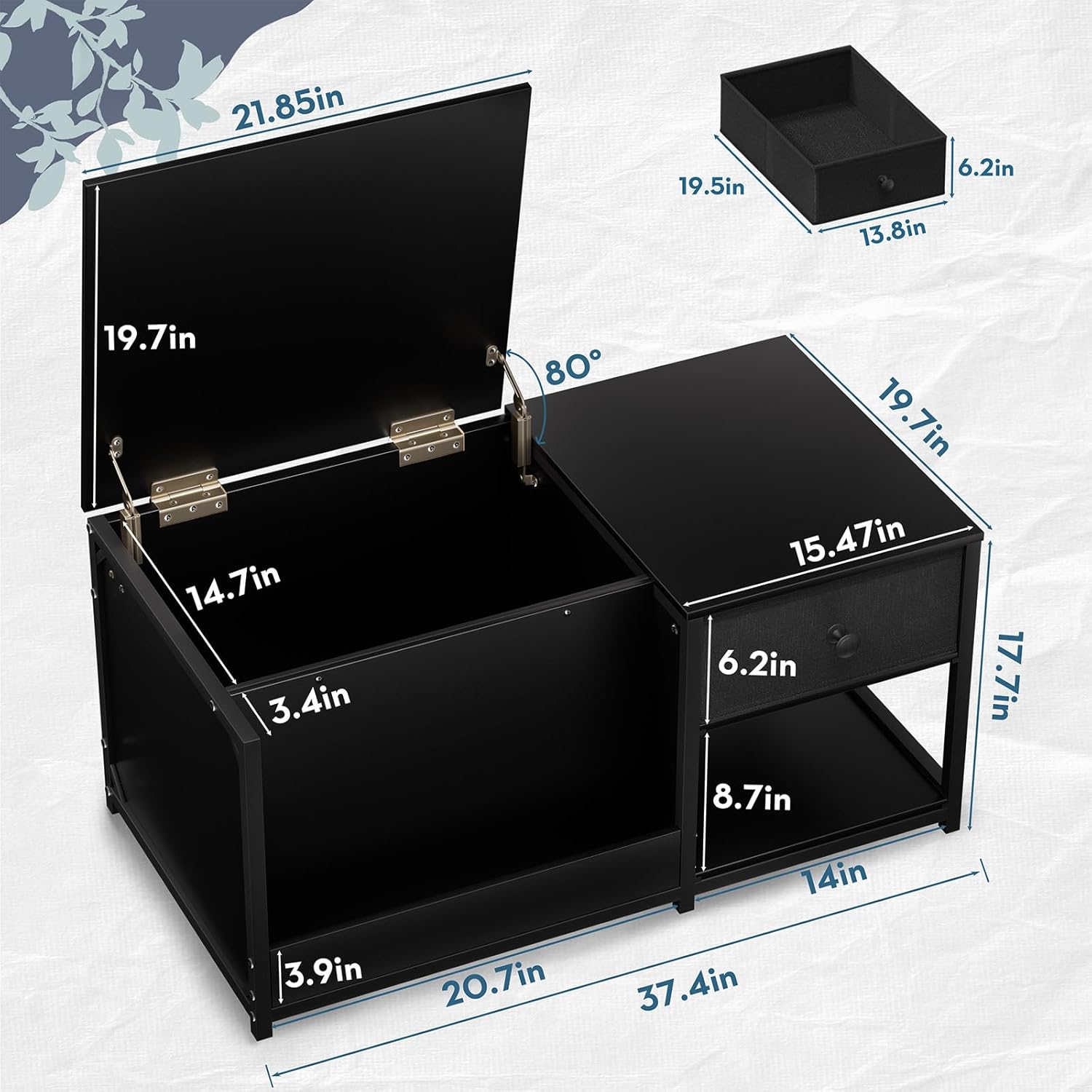 SINPAID Coffee Table with Storage, Rectangular Coffee Tables for Living Room, Modern Coffee Table with Hidden Storage Compartment and Adjustable Shelves, Black