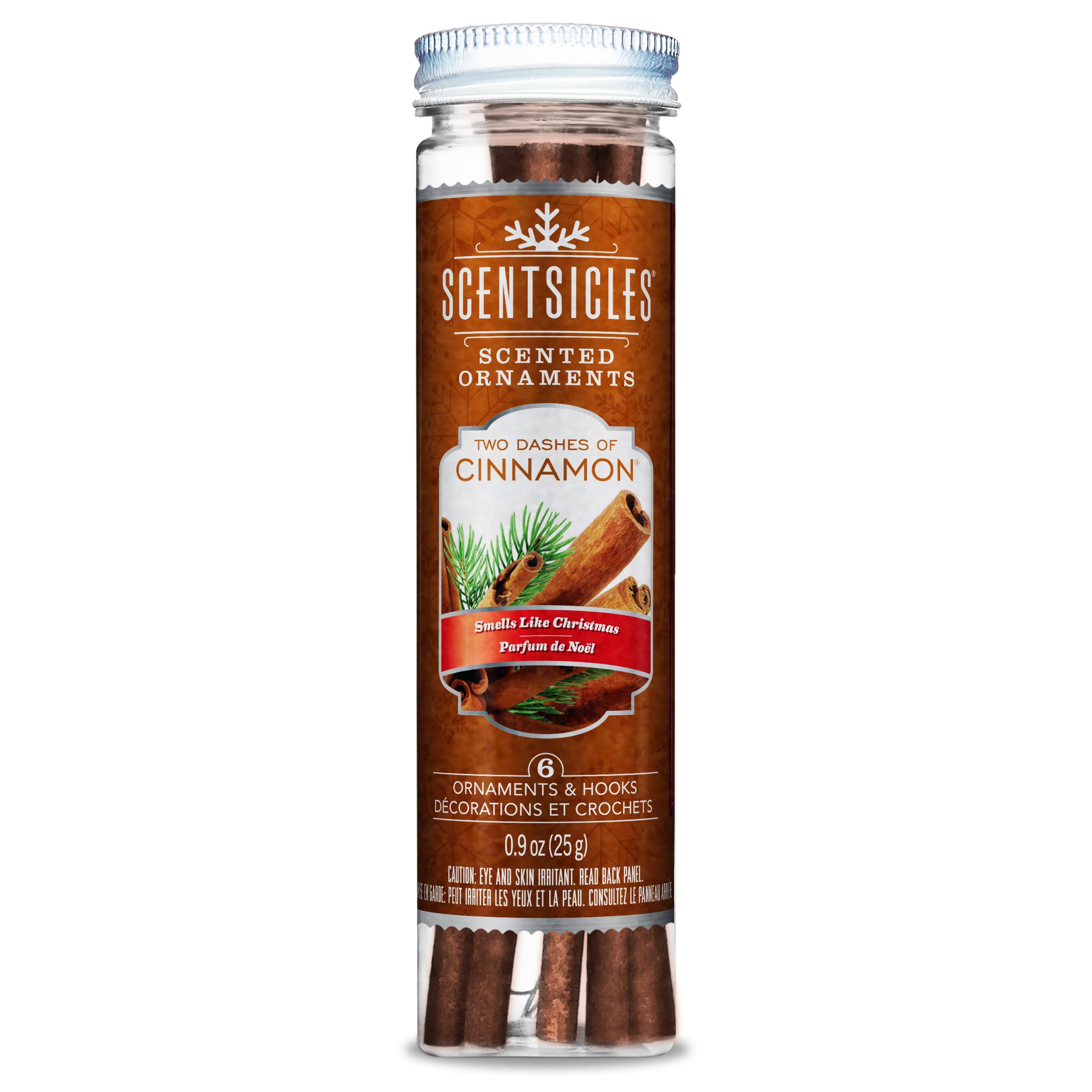 Scentsicles Two Dashes of Cinnamon Scented Chrismas Ornaments with Hooks - 1 Bottle (6 Sticks Total)