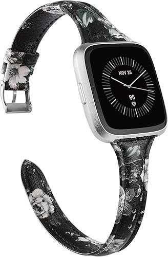 TOYOUTHS Correa de cuero compatible con Fitbit VersaVersa 2, correas de reloj para mujeres y hombres, pulseras delgadas de cuero genuino de repuesto