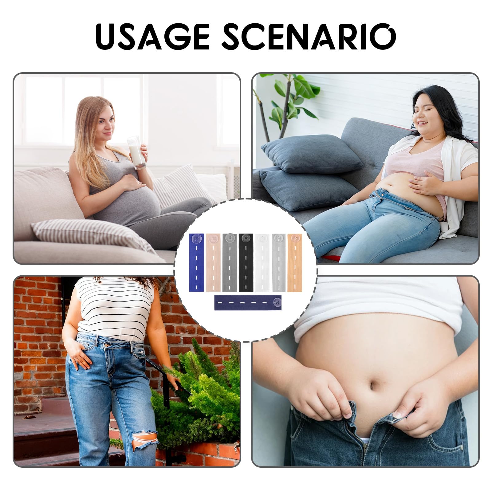 Yohtlfp Extensiones de Cintura para Pantalones, 8PCS Extensión de Botones Ajustable para Pantalones Vaqueros, Cinturones Eásticos para la Cintura, Extensor Pantalon Embarazada, Colorido — view 6