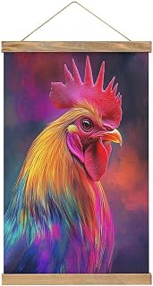 DuduYH Rooster Pastel Neon Feathers Canvas Painting Wood Frames Poster Hanger Hanging Picture Kit Wall Art
