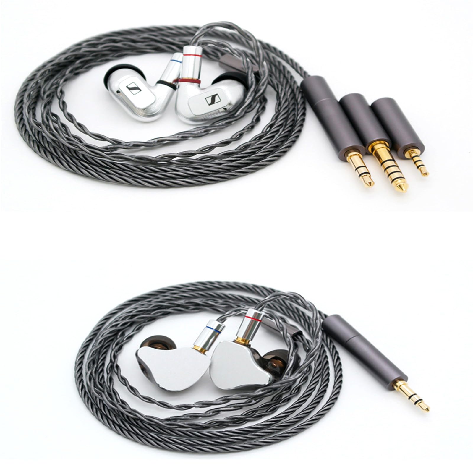 MMCX Balanceado Cable con 4.4mm,2.5mm,3.5mm Adaptador para Sennheiser IE200 IE300 IE600 IE900 Auriculares,IE200/300/600/900 3 en 1 Repuesto Auriculares Actualización Alambre(Gris)