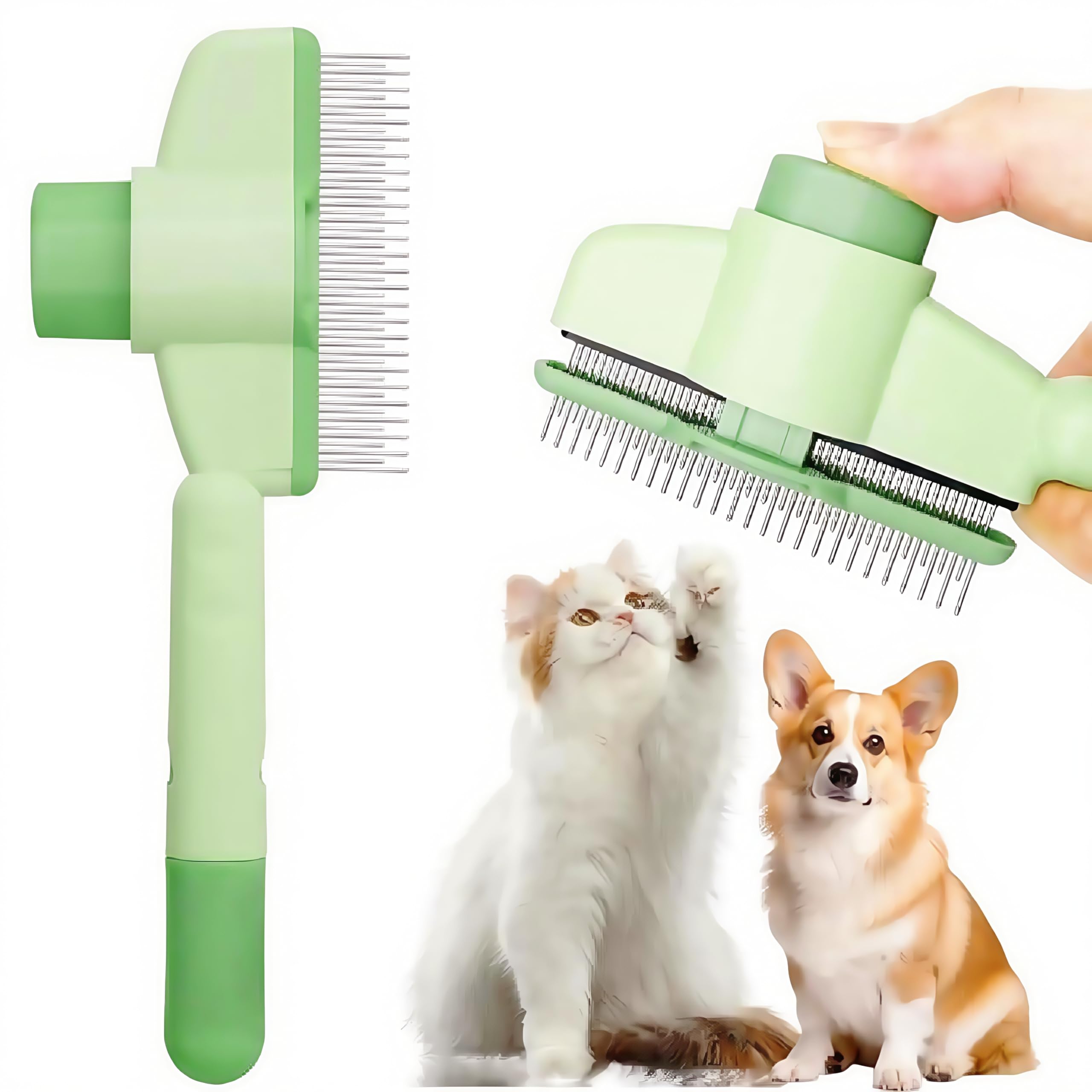 distancePet Cat Knot Detangling Brush, Pet One Touch Detangling, Pet Loose Hair Steel Needle, for Cats and Dogs, Flea Brush, Flea Comb for Kittens and Puppies (Avocado Green)