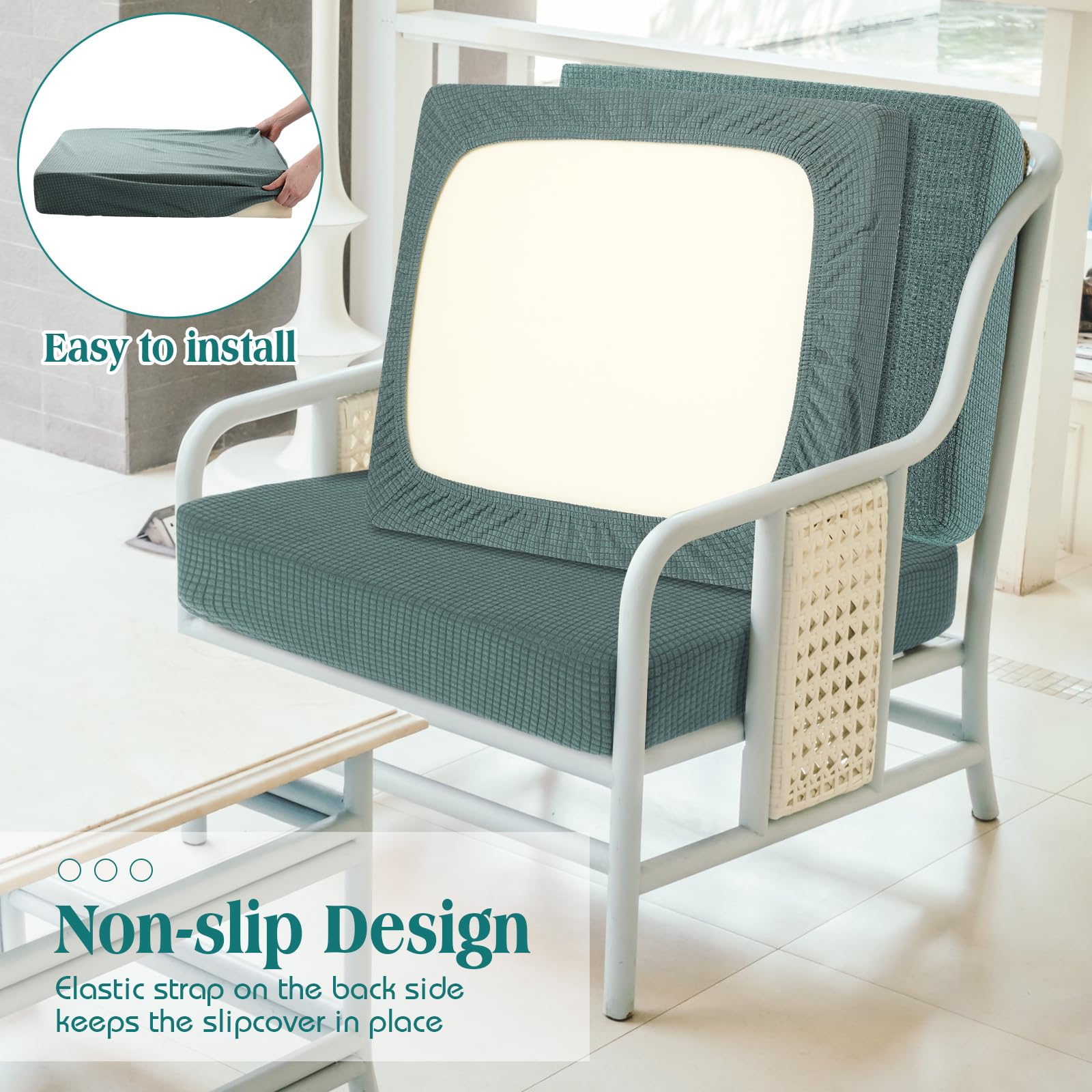 Dark Green Patio Sofa Covers - Stretch Slipcovers -6