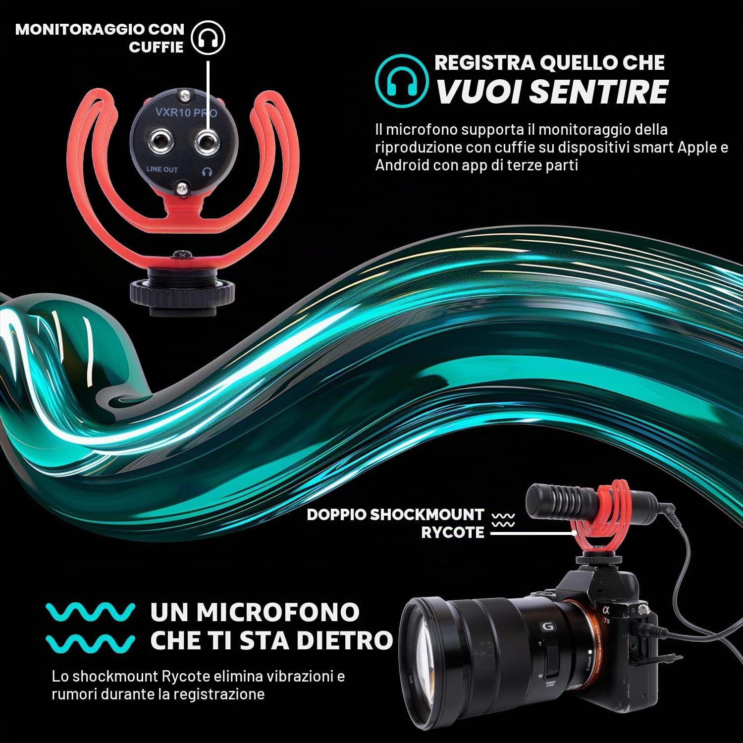 Movo VXR10-PRO VXR10-PRO Microfono Video Esterno per Fotocamera con Attacco Shock Rycote Lyre - Microfono Shotgun compatto e accessori compatibili con smartphone e fotocamere DSLR