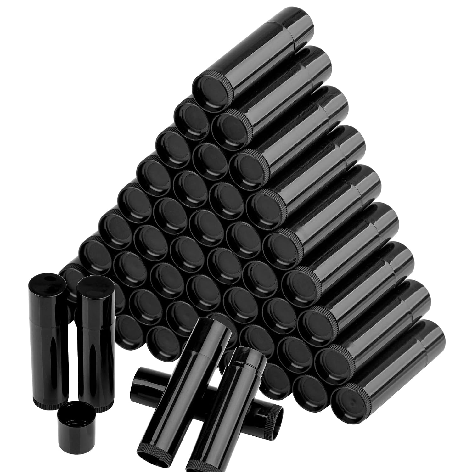 Empty Lipstick Tubes Pack of 50 Reusable Plastic Empty Lip Balm Refillable with Cap for DIY Homemade Lip Balms Black 5 g