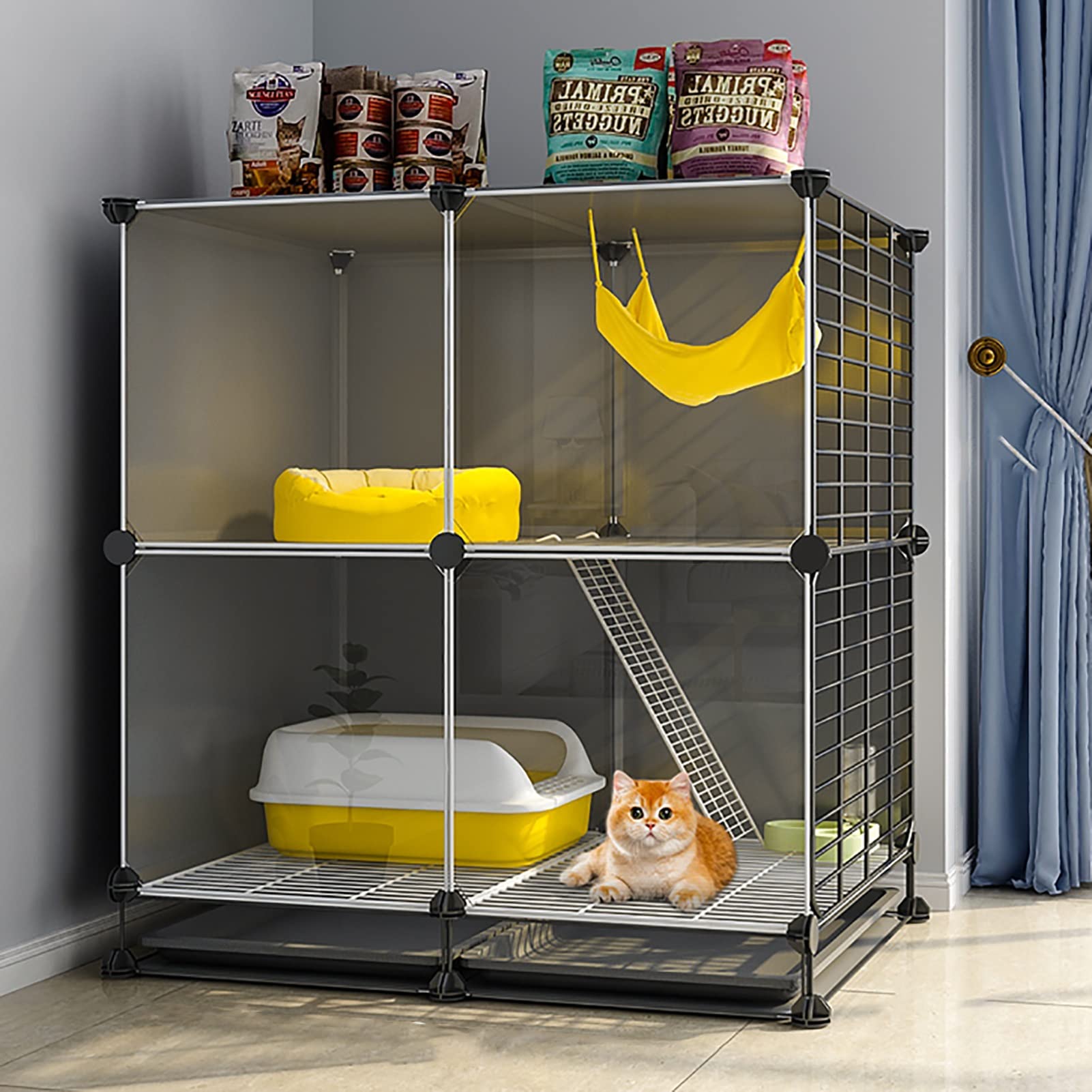 Jaula panorámica para Gatos, casa de Interior, Gran recinto de Ejercicio con escaleras, Valla Modular de plástico para hámster, Mascotas y Animales pequeños (Color: B, tamaño: 72 x 72 x 72 c