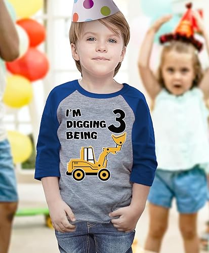 Miniatura 4 de Tstars 3rd Birthday Construction Truck T-Shirt for Toddler Boys - I'm Digging Being 3 Shirt Kids Raglan Tee