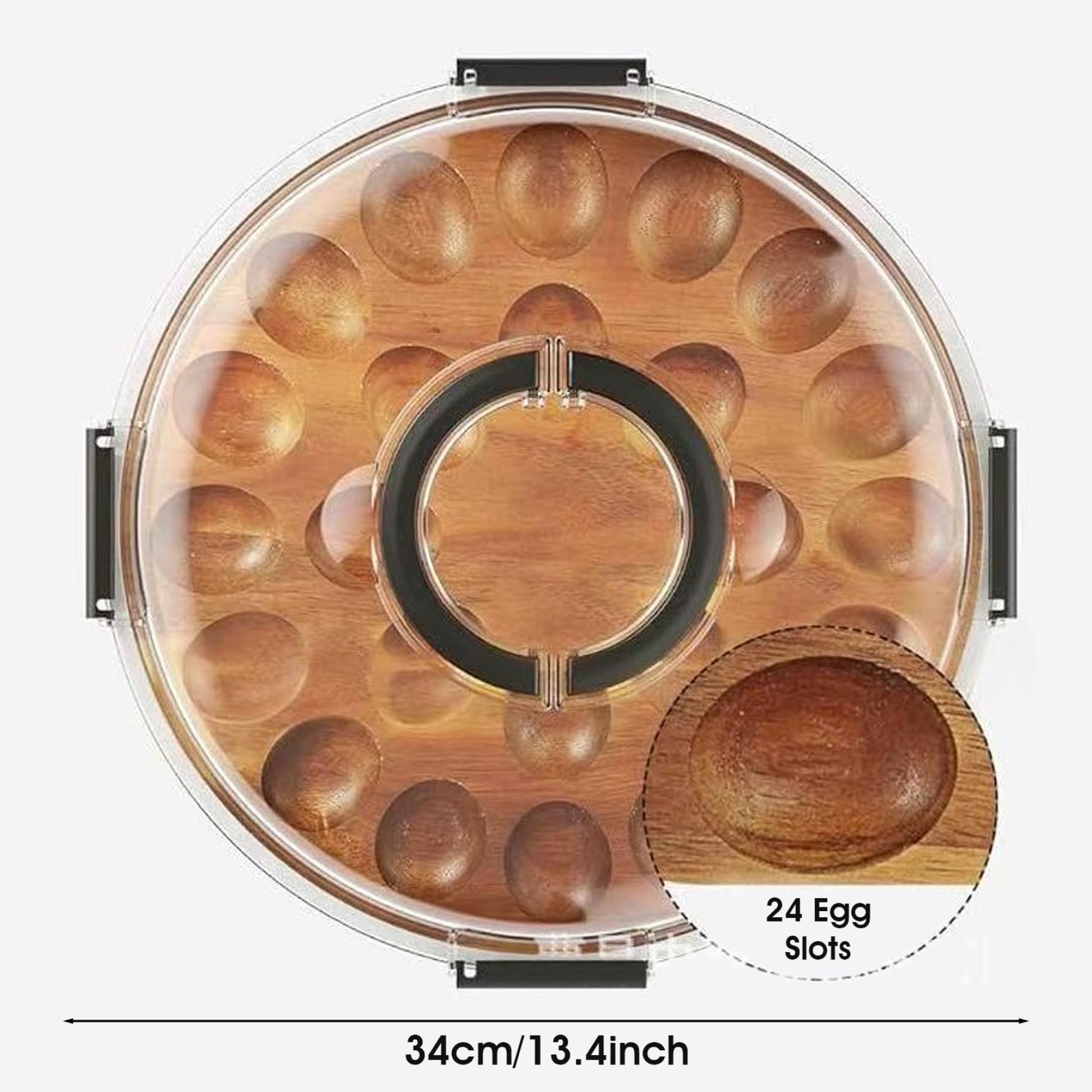 Cestas para huevos, bandeja para huevos rellenos con tapa, plato relleno de 24 compartimentos, soporte de madera de acacia con asa para fiestas, brunch, bufés