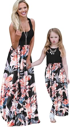BOFETA Family Matching Dress Holiday Summer Printed Dress Floral Beach Cute Long Dress