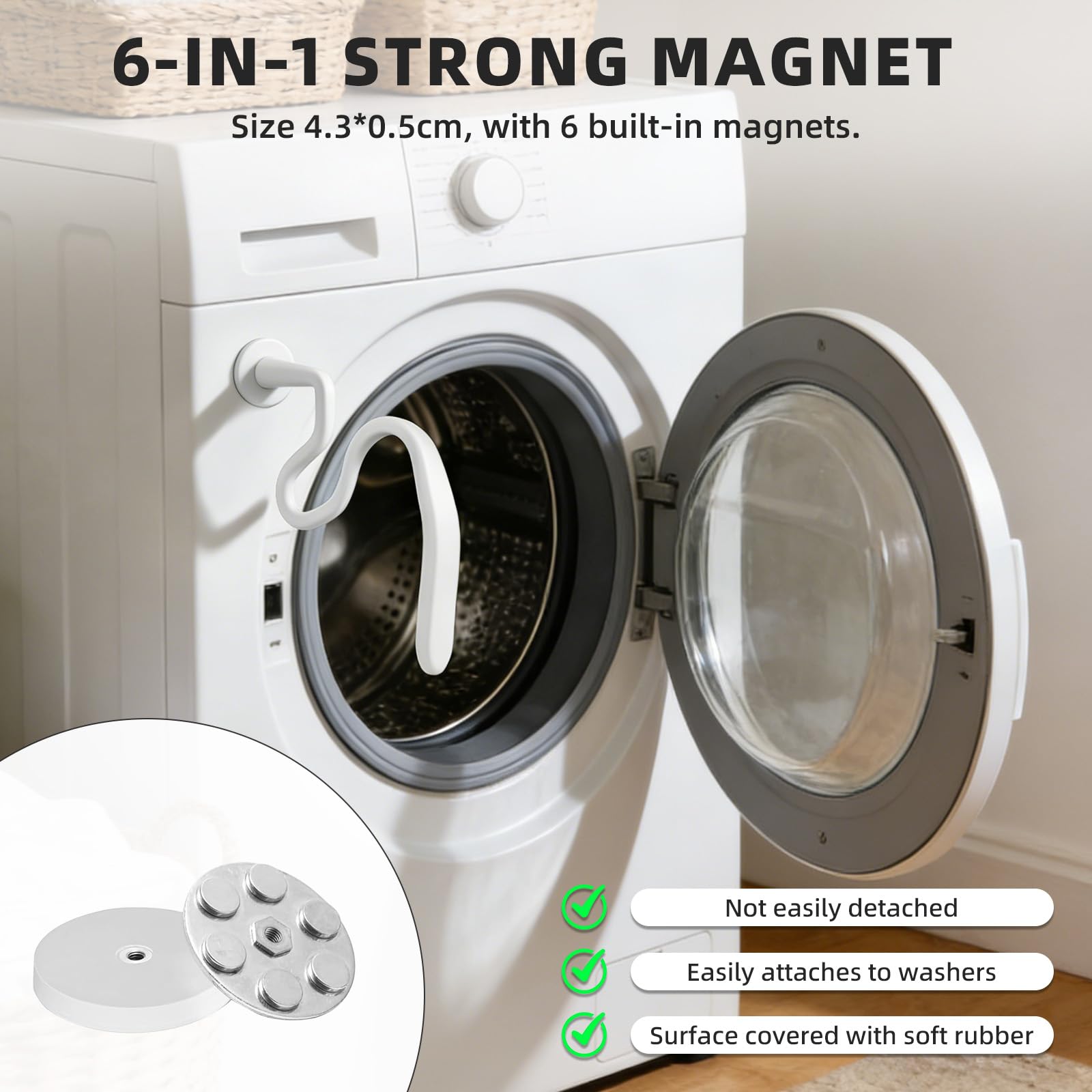 Cestino Magnetico per Lavanderia, Cestino in Metallo, Montaggio a Parete per Asciugatrici con Coperchio, 19x9x26,5 cm, con Spazzola e Supporto Magnetico Flessibile per Lavatrice, Bianco