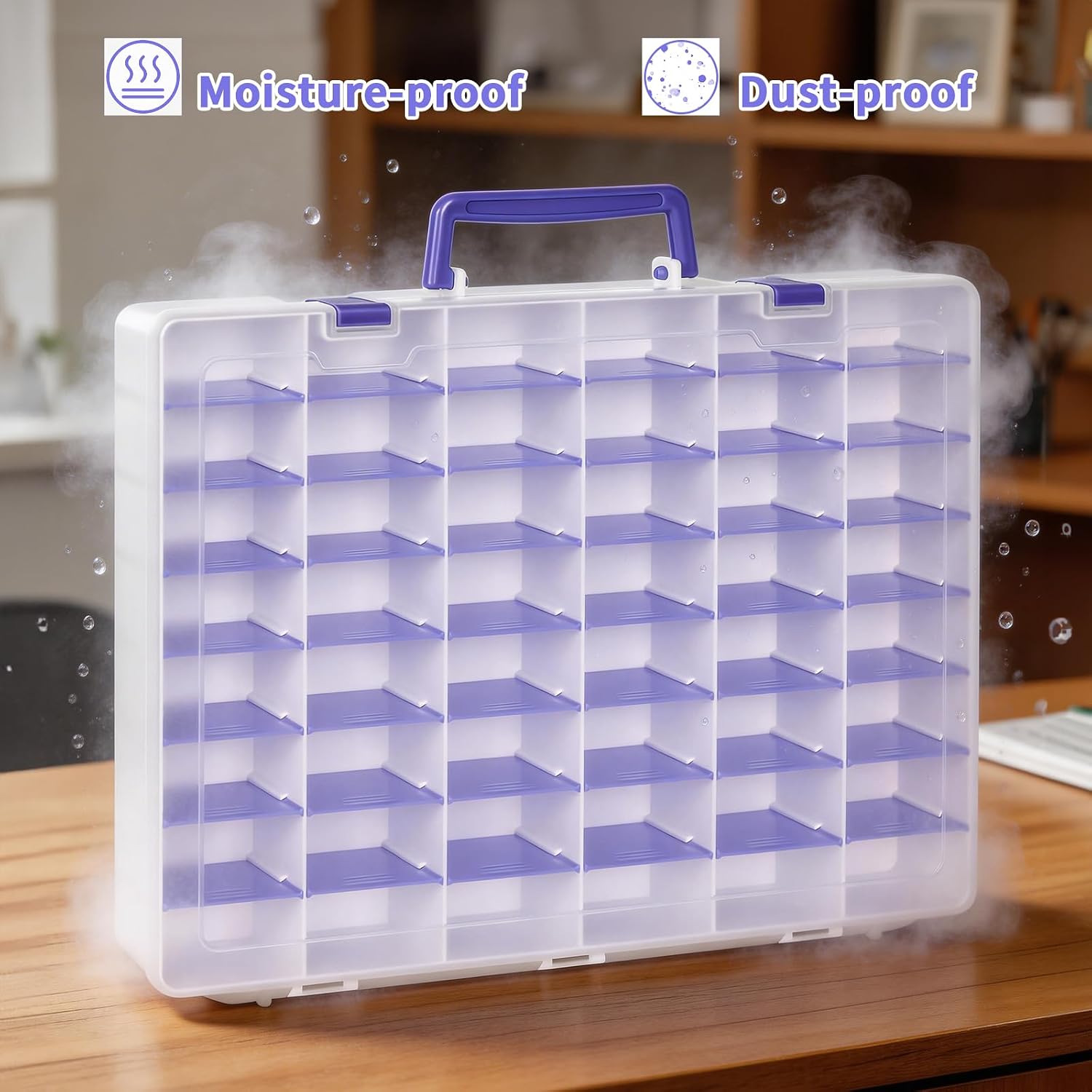Toy Storage Box for Disney Doorables, for MGA Entertainment Miniverse, Holds 28+ Multi-Mini Figures with 48 Adjustable Grids - White with Purple Handle