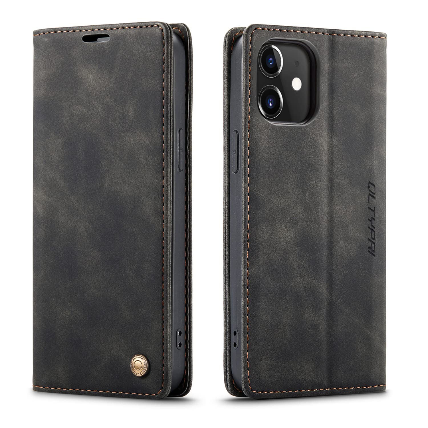 QLTYPRI Case for iPhone 12 iPhone 12 Pro, Vintage PU Leather Wallet Case Card Slot Kickstand Magnetic Closure Flip Folio Book Case Cover for iPhone 12 iPhone 12 Pro (6.1 inch) - Black