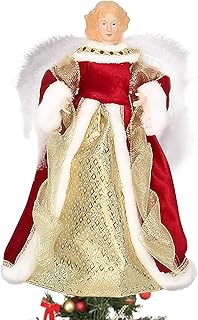 Angel Christmas Tree Topper,11.8Inch Xmas Tree Topperwith Lights & White Feather Wings, Angel Figurine Ornament Christmas Tree Decorations for Home Holiday Party Wedding Christmas Decor