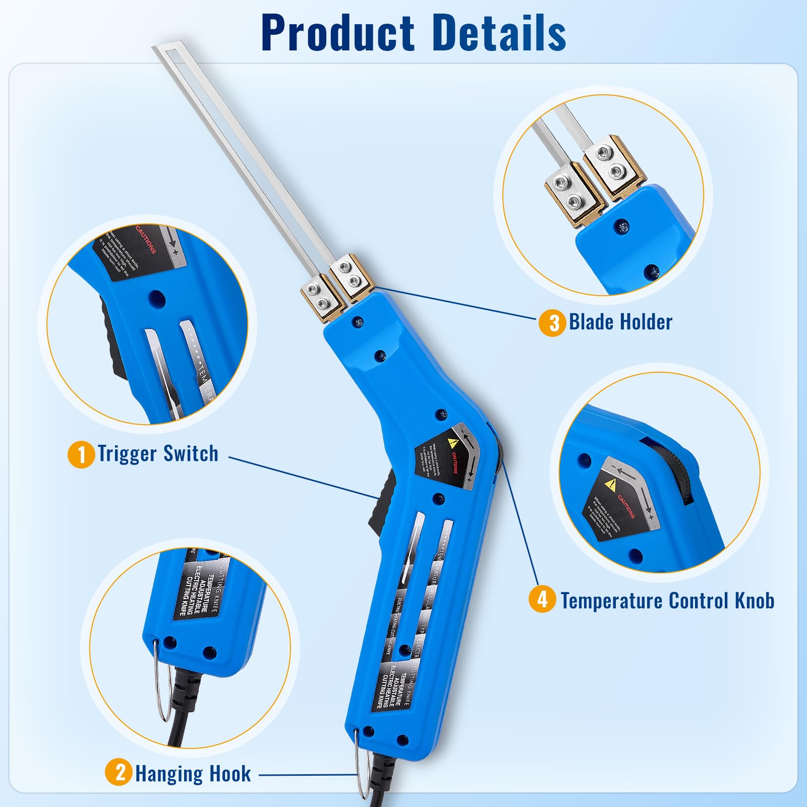 300W Couteau Chaud Electrique, Couteau Thermique, (50-600℃) Température Réglable, Decoupe Polystyrene avec Lames Droites 10cm+15cm pour EPS, KT Board, EVA, PU, Corde, Tissu, Mousse