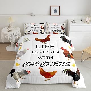 Hen Comforter Set Full Size Kids Chicken Rooster Comforter for Boys Teens Cute Animals Bedding Set Farmhouse Decor Duvet Set Room Decor Quilt Boys